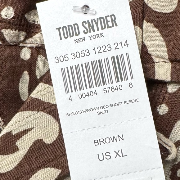 🔥🔥NWT Todd Snyder Geometric Dobby Short Sleeve Camp Collar Shirt in Brown - Picture 14 of 15